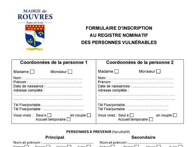 Inscription au registre des personnes vulnérables